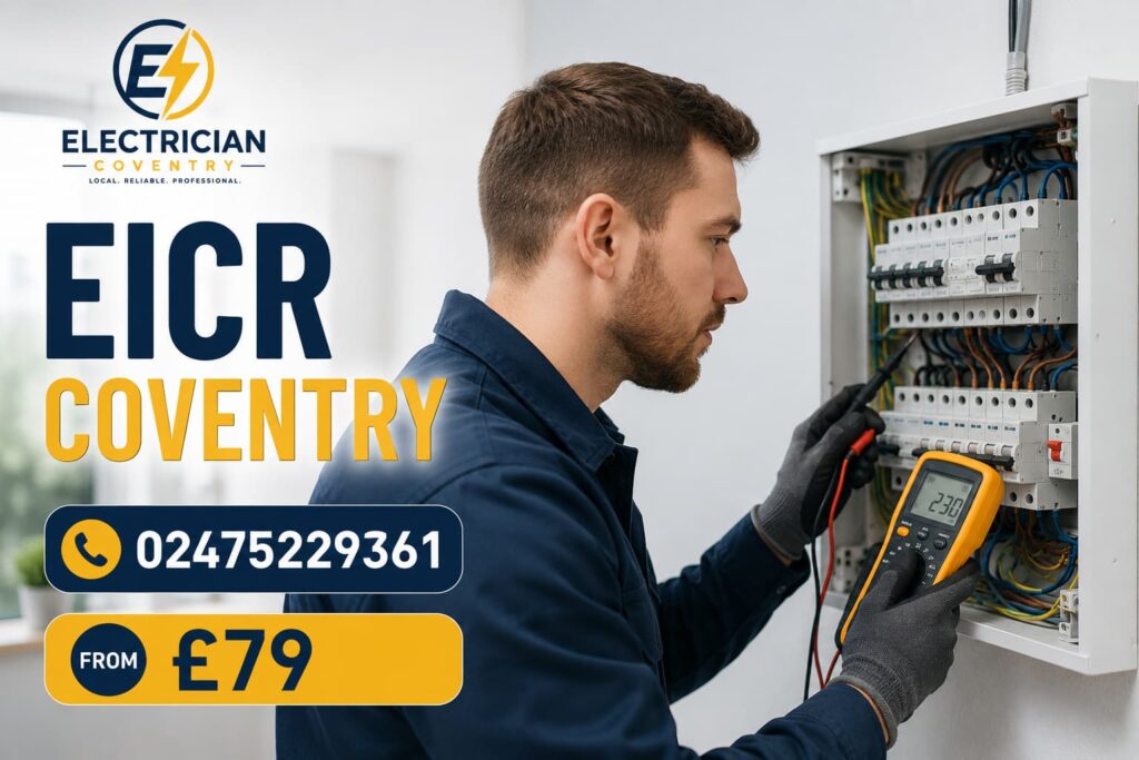 Professional electrician inspecting a modern consumer unit indoors