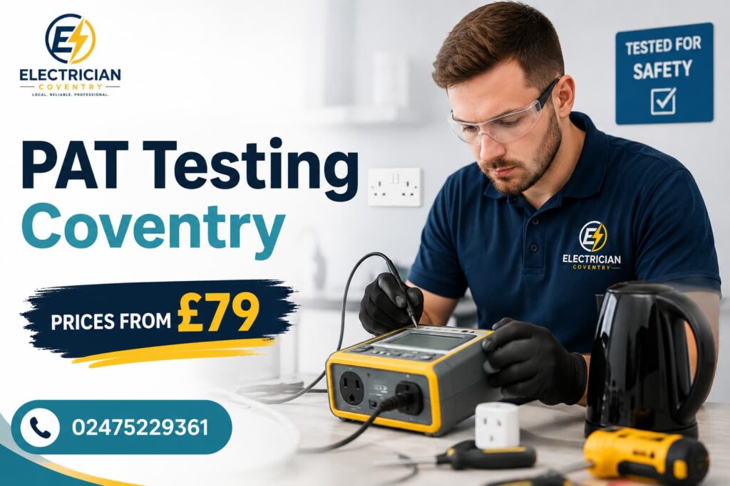 Professional electrician inspecting portable electrical equipment safely indoors
