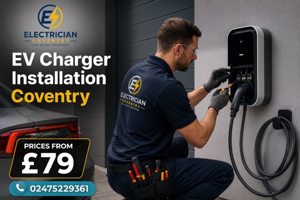 Professional electrician working on a modern charging system installation in Coventry.