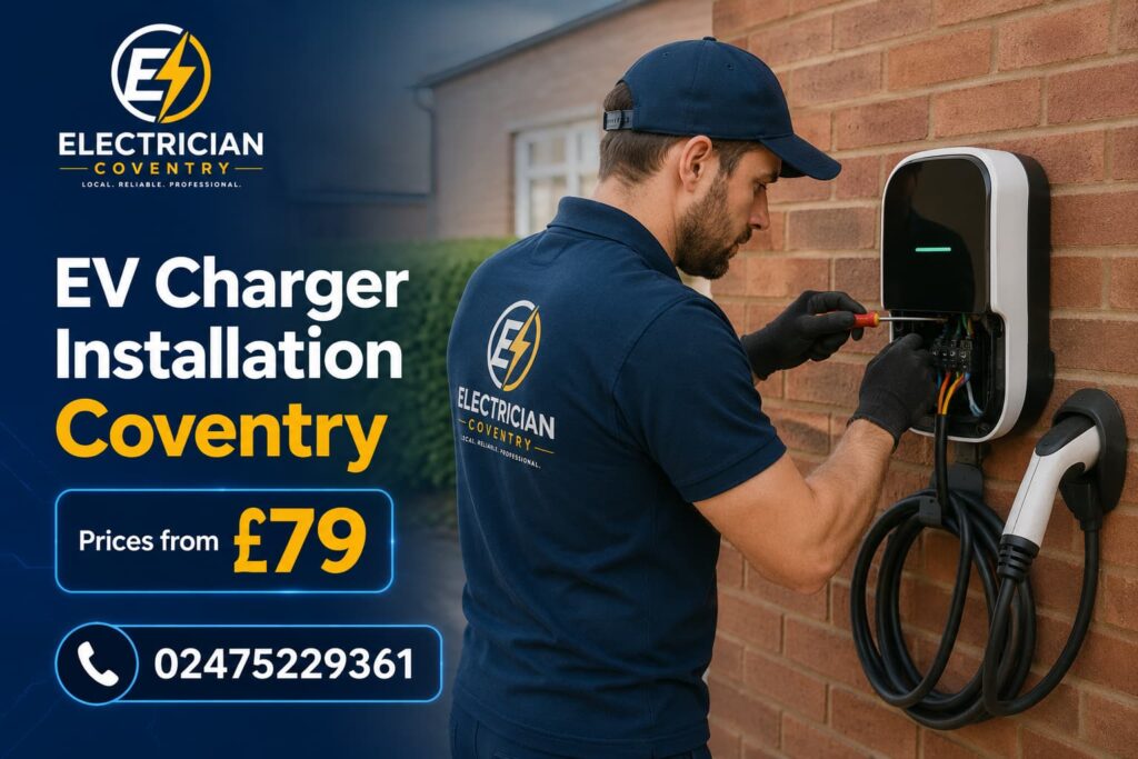 Professional electrician installing a home charging unit outdoors