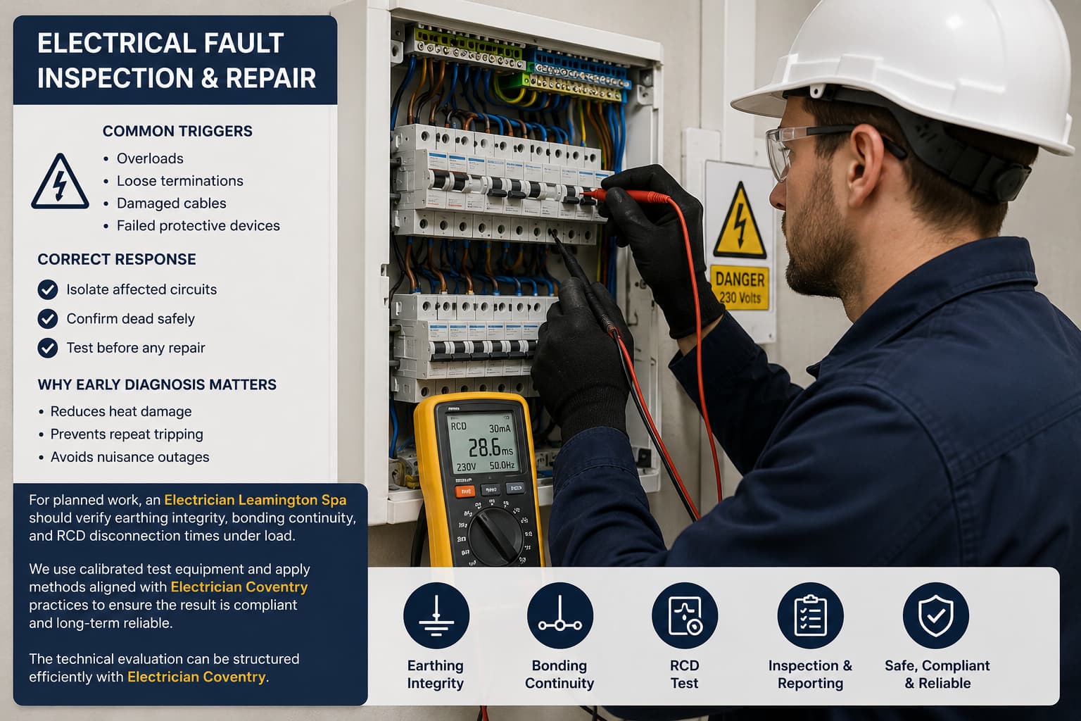 Professional electrician ensuring safe and efficient solutions in Leamington Spa