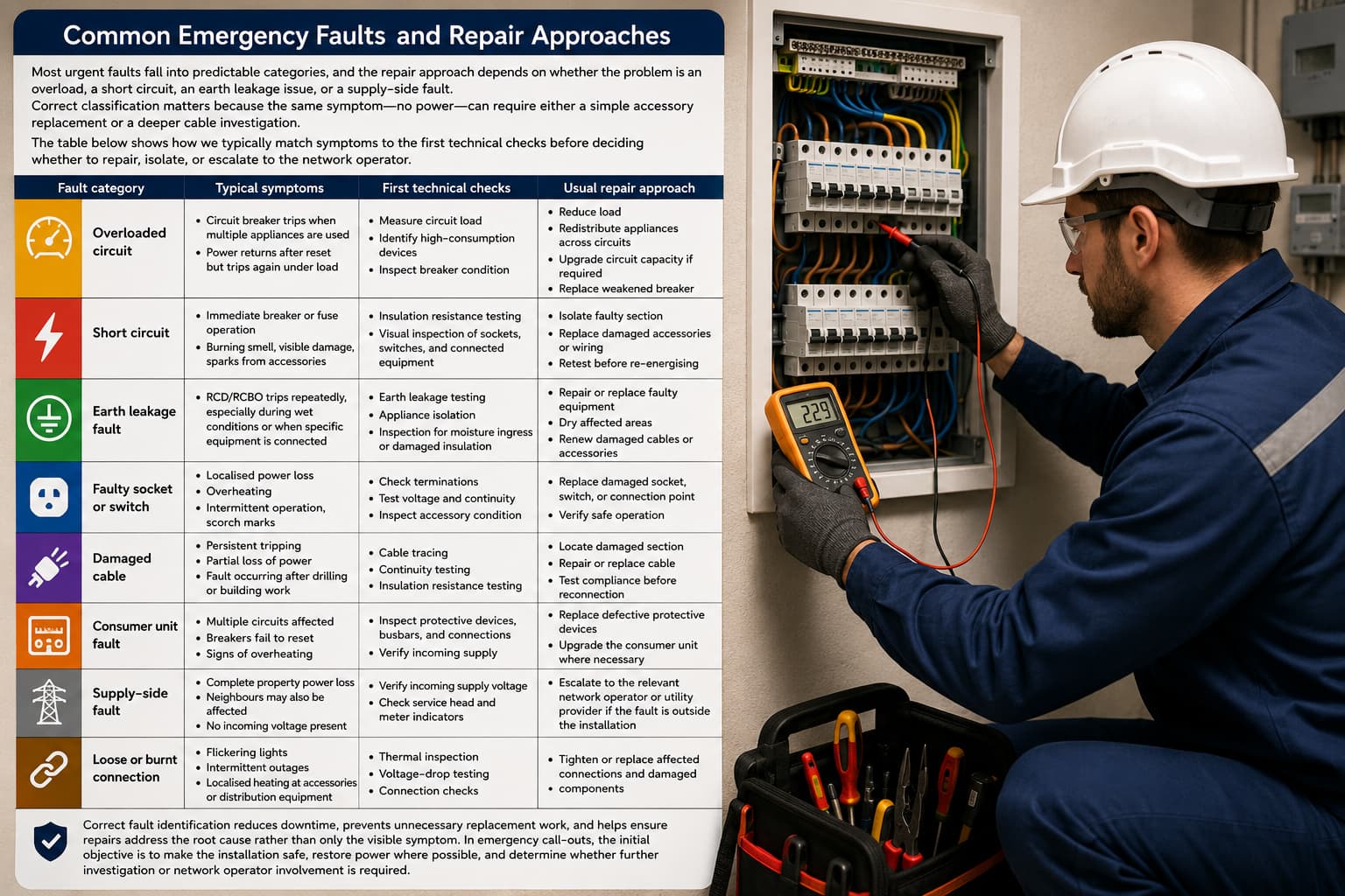 Professional emergency electrical repairs with rapid fault detection and expert solutions.